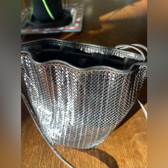 Whiting & Davis* see ⬇️ metal mesh bag. 7”x7” 4”x4” bottom. 38” leather shoulder - Picture 6 of 8